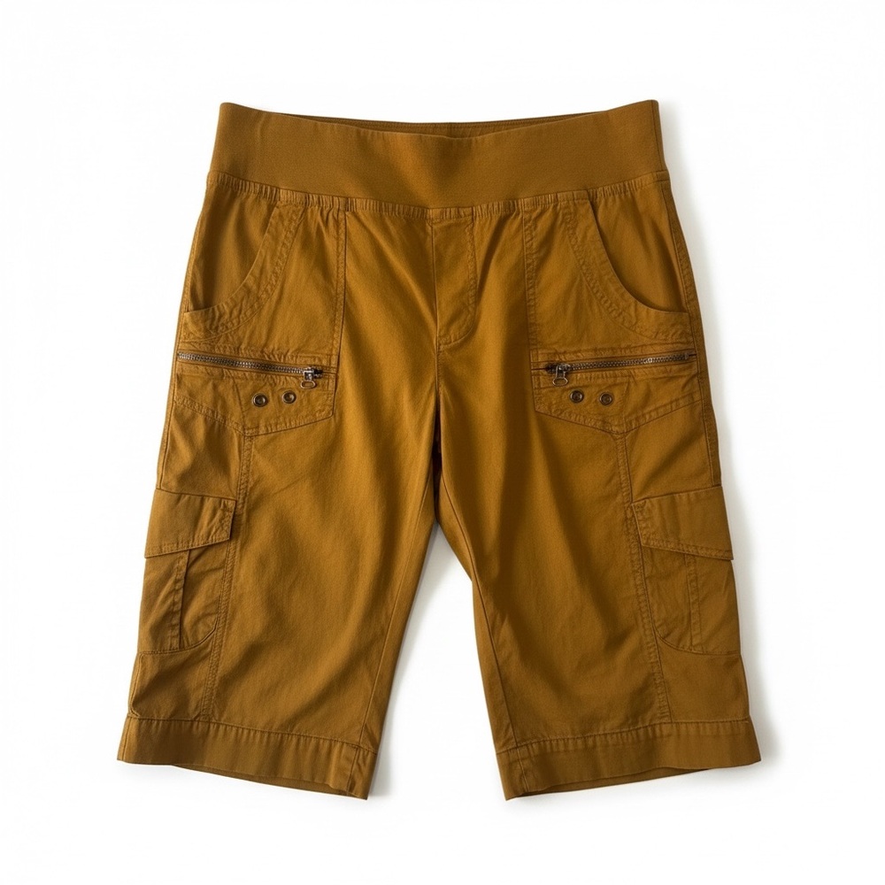 Wearables Cargo Bermuda Shorts Mustard Utility Zip Pockets Stretch Waist S